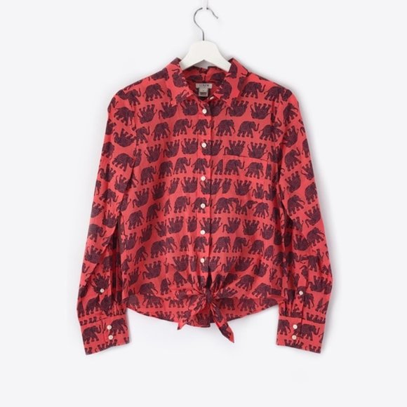 🐘J. Crew Elephant Print Tie Waist Button Down 🐘 - Picture 1 of 9